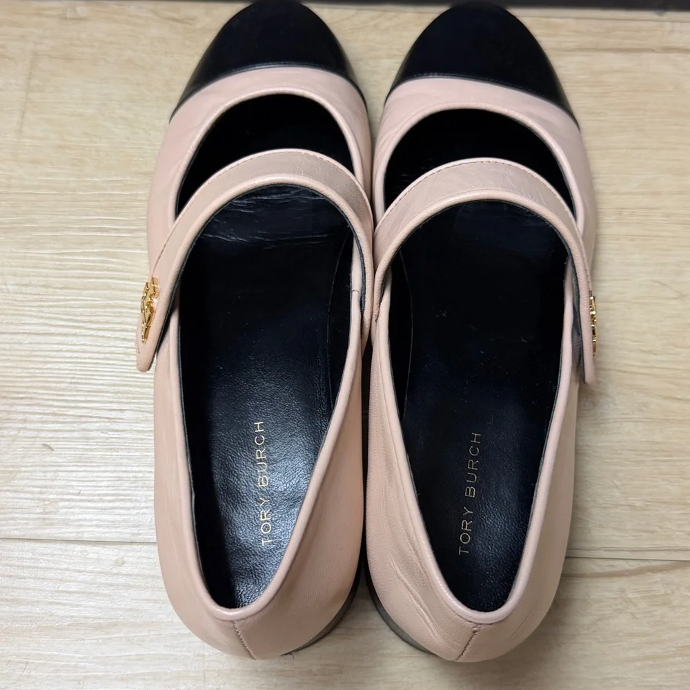 Tory Burch 'Cap-Toe' Tan Mary Jane Heeled Ballet Pump